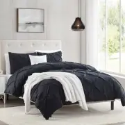 Nestl California King Duvet Cover Set - Black Pintuck Duvet Cover, 3 Piece Se...