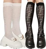 [Anlaey] 2 Pairs Women's Black Fishnet Socks Lace Elastic Ankle High Dress Hollow Out Mesh Net Socks Tights
