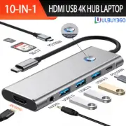 USB 3.0 10-in-1 Type-C Laptop HDMI Hub Docking Station Multiport Adapter 4K