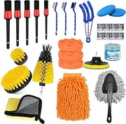 30 Pcs Car Cleaning Kit Interior Detailing Brush Kit, Car Detailing Drill Brush Set with Cleaning Gel, Microfiber Towels and Wax Sponge, for Car Interior Exterior Cleaning, Dashboard, Wheel