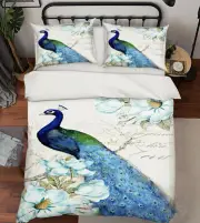 3D Blue Peacock ZZHU46 Bed Pillowcases Quilt Duvet Cover Set Queen King Zoe