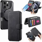 RUNGOS for iPhone 15 Pro Max Case MagSafe, with Detachable Magnetic Wallet (3 Card Holder & Cash Pocket, RFID Blocking Folio Flip PU, Phone Stand) 12Ft Shockproof for iPhone 15 Pro Max Wallet Case