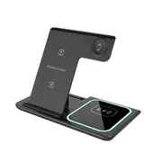3 in 1 Wireless Charger Foldable Charging Station for Apple iPhone Series 15/14/13/12/11/XR/XS & Watch 9/8/7/6/5/SE/4/3 & AirPods Pro/3/2 - Black