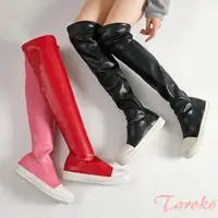 在飛比找momo購物網優惠-【Taroko】單色青春保暖絨裡彈力過膝長筒靴(5色可選)