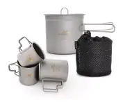 AMG Titanium Lightweight Camping Backpacking Stacking Cookware Water Cup Pot Set