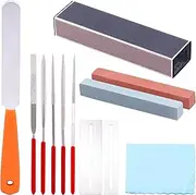 Cimeton 12Pcs Guitar Luthier Tool Set Includes 5Pcs Guitar Files, 2Pcs Grinding Stones, Fret Crowning File, Fret Leveling Sanding Beam, Fingerboard Guards and Wiping Cloth for Guitar Bass
