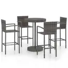 5-Piece Outdoor Bar Set Garden Patio Chairs Stools Table Setting Rattan Grey
