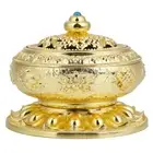 Incense Burner Smoke Backflow Ceramic Glaze Censer Cone Holder (Gold)