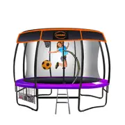12ft Trampoline Free Safety Net Spring Pad Roof Mat Ladder Basketball - Purple