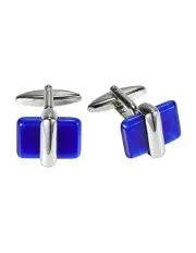 [Cudworth] Polished Rhodium Plated Metal Cufflinks in Azure Blue