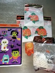 NEW HALLOWEEN DECORATIONS WINDOW CLINGS 3 TABLE CLOTHS PLASTIC CANDLE SKULL @@