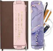 FINPAC 2-Pack Elastic Pencil Case for Notebook, Leather Pen Holder Stationery Zipper Bag for Pencils, Markers, Pen Pouch w/Elastic Band for Bible Journaling, Planners, Tablets