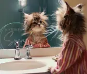 Cat Art Computer Mouse Pad Cat Lover Owner Gift Bad Hair Day Morning Bathroom