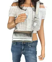 Michael Kors Jet Set Item Large Zip Around Wallet Shoulder Crossbody Bag Silver