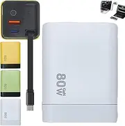 3 in 1 GaN Charger, Scalable 80w Max Fast Charger Module with Type C Cable and 2 USB Ports, 80 Watt All in One Chargers for iPhone, Phone and Laptops (White)