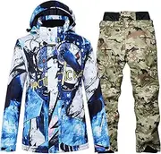 [7HAHA3] Men's Ski Suit Camouflage Design Coat Snowboard Jackets and Pants Outdoor Waterproof Wear Windproof Snowsuit