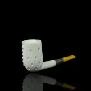 Silver Spigot Stem Billiard PIPE-BLOCK MEERSCHAUM-NEW-HAND CARVED W Case#1828
