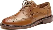 [Beau Today] Women's Oxford Brogue Shoes:Leather Dress Shoes-Comfort Brethable Ladies Lace-up Derby Shoes Handmade