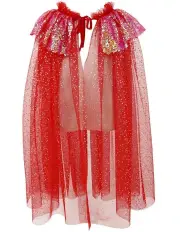 [Pink Poppy] Twinkling Sequin Trim Cape in Red
