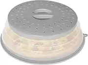 CasaCulina Collapsible Microwave Splatter Cover, Vented Microwave Lid with Hook Hole, Splatter Guard for Plate Dish Bowl, Vegetable Fruit Colander Multi-function Kitchen Gadget, BPA-Free (Grey)
