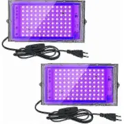 2pcs 100w Uv Led Floodlight Blacklight Ip65 Waterproof, Ultraviolet Led Lamp, Effect Lighting For Aquarium, Party, Neon Painting, Fluorescent Poster