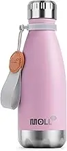Mollcity Small Water Bottle for Kids-12 oz Stainless Steel Insulated Water Bottle for Back to School-Double Wall Vacuum Travel Flask for Girls, Leak Proof & BPA Free (Purple Pink)