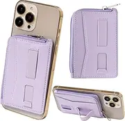 Pitan Magsafe Card Case, Wallet, L-Shaped Zipper, Smartphone Stand, Smartphone Grip Function, Card Storage, Purple