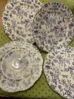Grace Teaware Dinner Plates Blue & White Spring Floral Gold Trim Set of 4 New