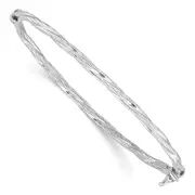 Sterling Silver Rhod-Platd Textured 3mm Twisted Hinged Bangle