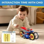 Electric Light and Music Deformation Motorcycle, Upgraded Deformation Motorcycle with Light and Music, Motorcycle Stunt Rotating Red Variant Twist Car can 360 Degree Rotation For Age3+