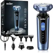 Sejoy Electric Razor for Men's Face, Mens Electric Shavers Cordless, USB Rechargeable Rotary Razors, Portable 5 in 1 Kit Dry Wet Shaver, IPX7 Waterproof for Home Travel