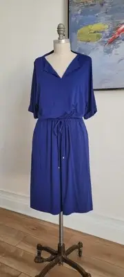Chicos Knit Drawstring Waist Dress Seafaring Blue Size 1 Medium
