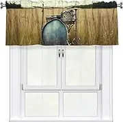 LHBWCVN Music Drum in Field Valances for Windows, Rod Pocket Window Treatment Drapes Farmhouse Kitchen Curtains Short Blackout Window Curtains for Living Room Bedroom Decor 54x18 Inch