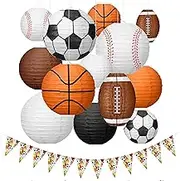 13 Pcs Sports Paper Lanterns,Multi Sizes Sport Themed Paper Lanterns Hanging Decoration for Sports Party,Sport Themed Birthday Bar Baseball Football Basketball Game Party Decoration