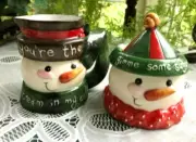 SET OF 2 CERAMIC CREAMER AND SUGAR BOWL - SNOWMEN