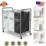 Multicolored Laundry Hamper on Wheels - 3 Compartment Sorter for Families