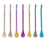 Reusable Stainless Steel Drinking Straw Filter Stir Spoon Tea Coffee TablewarPW