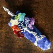 Blue Stone Tree Of Life Chakra Pendant Lapis Lazuli Silver Wire Wrap Necklace