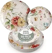 Trendables Floral Paper Plates 8.5 Inch & 10.5 Inch 80 Pcs Dinner Plate Set Fancy Disposable Plates for Party for 40 Guests 40 X 8 & 40 X 10 Large & Small Paper Plate Set for Parties Aviv