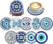 DIY Evil Eye Art Coasters Kit with Holder - 9 Pcs Big Eyes Coasters for Adults Beginners - Diamond Craft Supplies