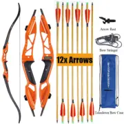 56" Archery Recurve Bow 18-50lbs+12X Arrows Right Hand Shooting Hunting Target