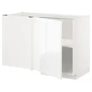 METOD corner base cabinet with shelf, white/Voxtorp high-gloss/white, 128x68x80 cm
