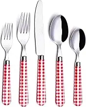 ANNOVA Silverware Set 20 Pieces Stainless Steel Cutlery Color Handle Flatware - 4 x Dinner Knife; 4 x Dinner Fork; 4 x Salad Fork; 4 x Dinner Spoon; 4 x Dessert Spoon (Red Checkered)