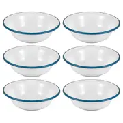 6x Urban Style Enamelware 16cm/500ml Salad Basin/Bowl w/ Blue Rim White Round
