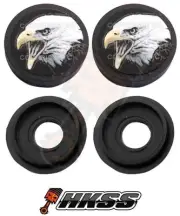 2 Black Custom License Plate Frame Tag Screw Cap Covers - BALD EAGLE BW E1N