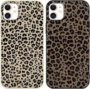 [Foonary] 2 Pack Black Leopard Print Phone Case for iPhone 12/iPhone 12 Pro 6.1", Soft Silicone with Grey Cheetah Design Aesthetics Pattern Cases,Shockproof Bumper Protector Cover, Girls for iPhone 12