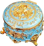 [Vaveren] Small Jewelry Box Metal Enameled Jewelry Case Desktop Trinket Case Keepsake for Earrings Stud Necklaces Pendants Charms Rings
