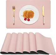Vinjiasin Placemats Set of 6 Pink and Grey Leather Place Mats for Indoor Outdoor Kitchen Dining Table Mats Waterproof Heat Resistant Washable Easy to Clean Reversible