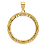 14K Yellow Gold Wideband Distinguished Coin Jewelry Polished And Beaded 27.0mm Prong Bezel Pendant