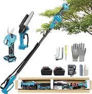 Electric High Altitude Pruning Shears, Cordless Mini Chainsaw with Pole, with 6in Brushless Chainsaw and 125-220cm Telescopic Pole， 2 Battery, Extended High Branch Cutter for Thick Branches